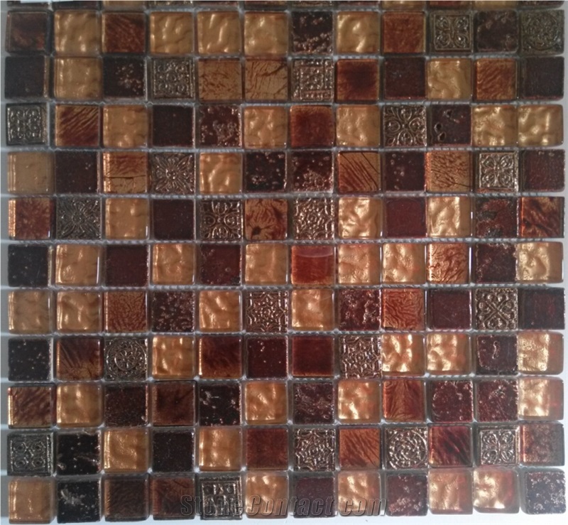 Bda Series Travertine Mix Foil Glass Mosaic Tile