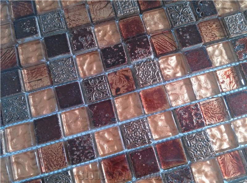 Bda Series Travertine Mix Foil Glass Mosaic Tile