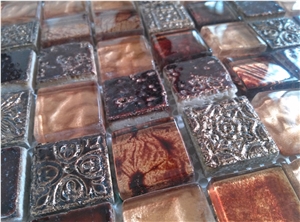 Bda Series Travertine Mix Foil Glass Mosaic Tile