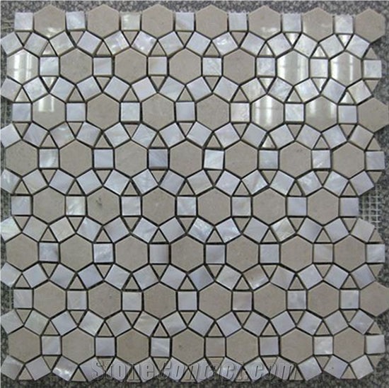 Flower Pattern Shell Mix Marble Mosaic Tile