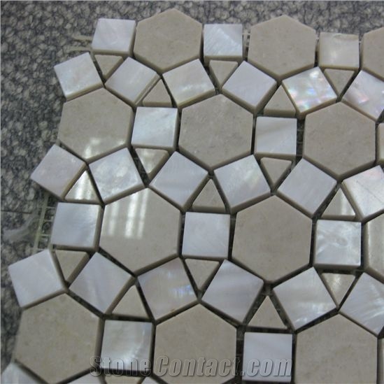 Flower Pattern Shell Mix Marble Mosaic Tile