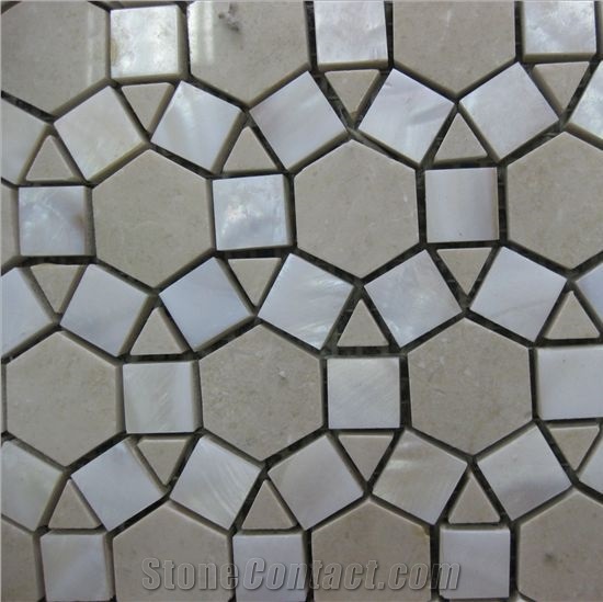Flower Pattern Shell Mix Marble Mosaic Tile