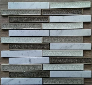 Marble Mix Crackle Glass Random Brick Mosaic Tile