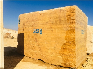Lemon Travertine Block, Yellow Travertine Block, Iran Travertine