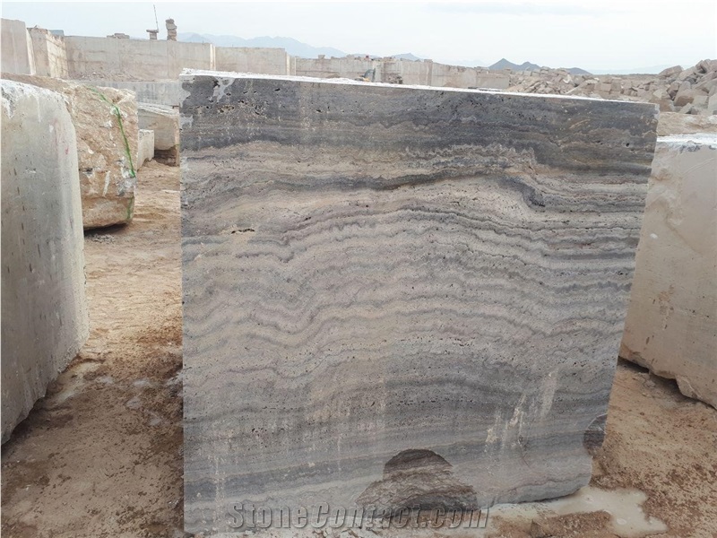 Persian Silver Travertine Block, Iran Grey Travertine