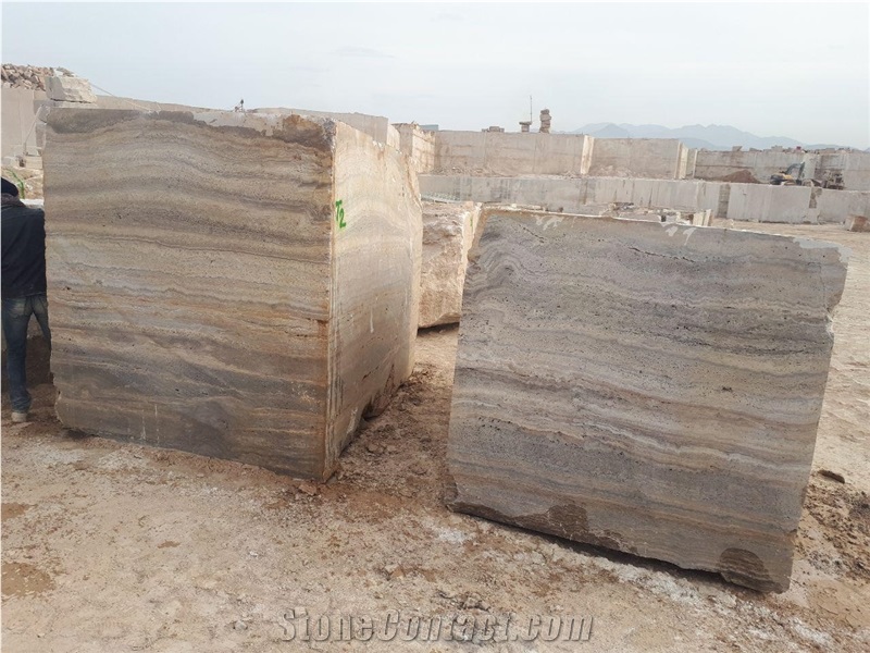 Persian Silver Travertine Block, Iran Grey Travertine