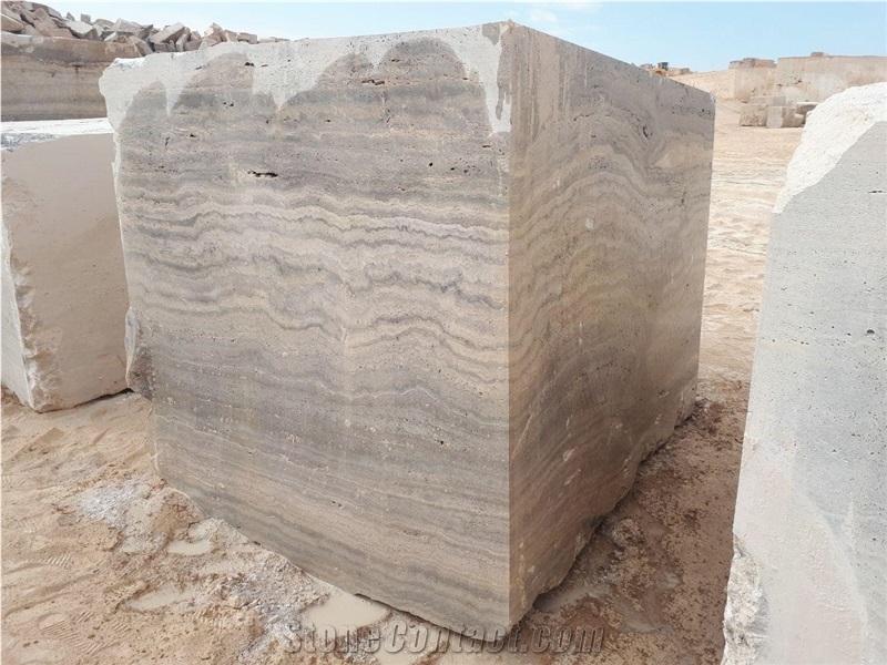 Persian Silver Travertine Block, Iran Grey Travertine