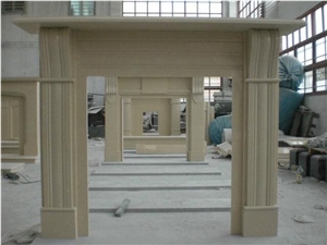 Beige Marble Fireplace Mantel Handcarved Flower Sculptured Fireplace