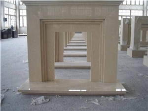 Beige Marble Fireplace Mantel Handcarved Flower Sculptured Fireplace