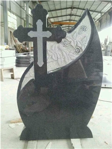 G654 Granite Headstone,Dark Grey Tombstone,Crossed Granite Monument