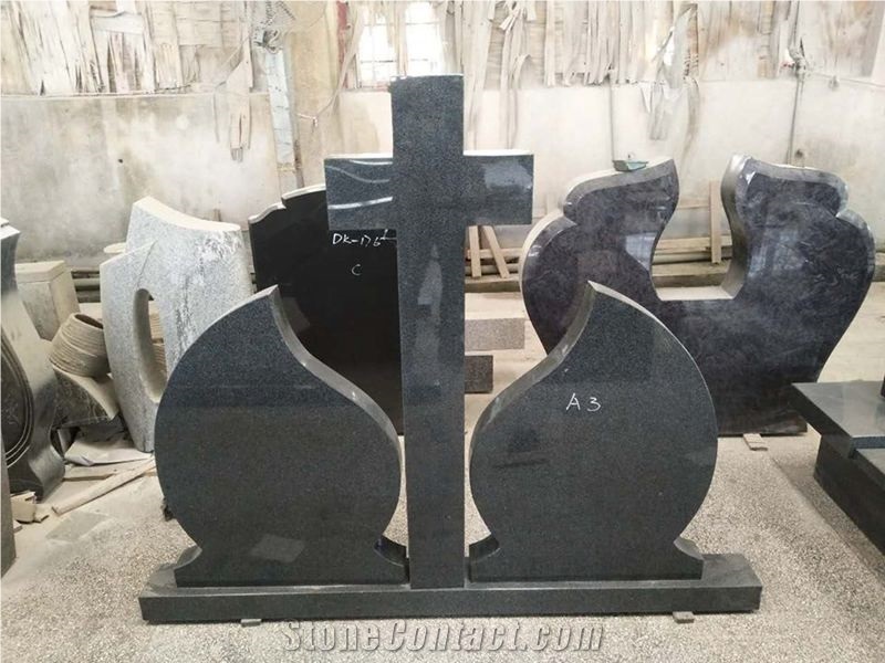 G654 Granite Headstone,Dark Grey Tombstone,Crossed Granite Monument