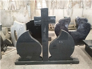 G654 Granite Headstone,Dark Grey Tombstone,Crossed Granite Monument