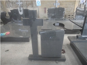 G654 Granite Headstone,Dark Grey Tombstone,Crossed Granite Monument