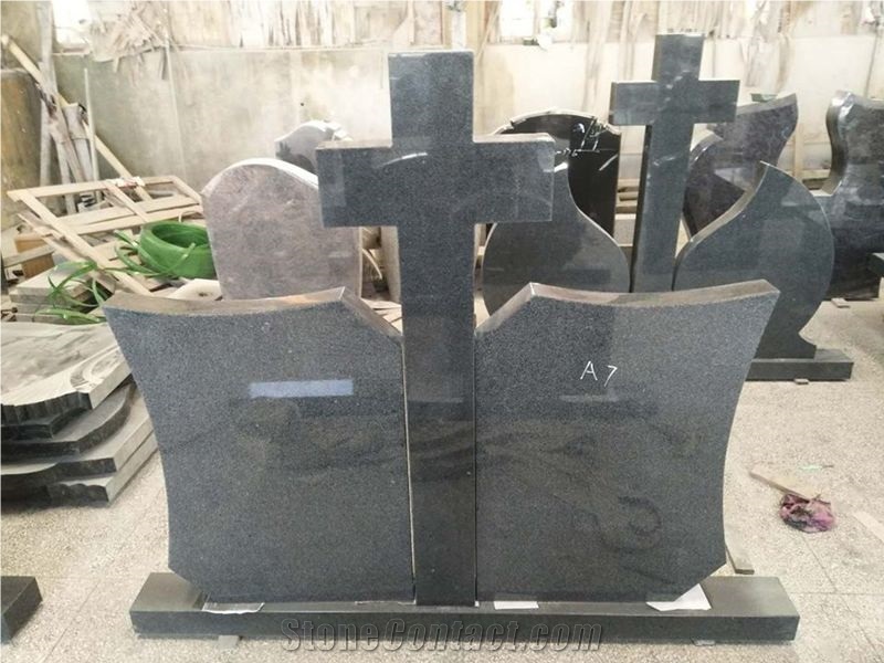 G654 Granite Headstone,Dark Grey Tombstone,Crossed Granite Monument