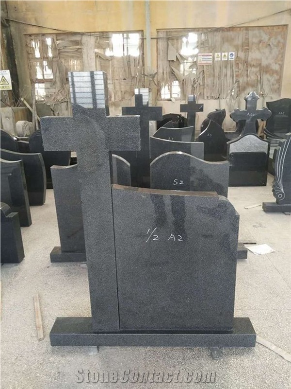 G654 Granite Headstone,Dark Grey Tombstone,Crossed Granite Monument