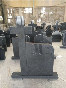 G654 Granite Headstone,Dark Grey Tombstone,Crossed Granite Monument