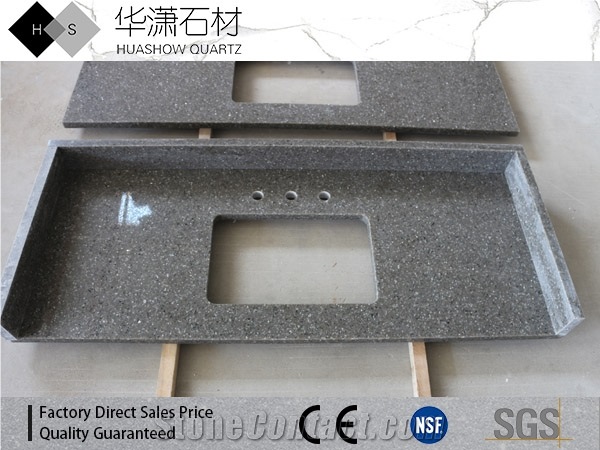 Artificial Quartz Customize Vanity Top Grey Color with Shine Veins