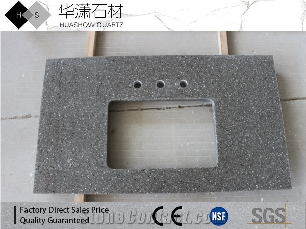 Artificial Quartz Customize Vanity Top Grey Color with Shine Veins