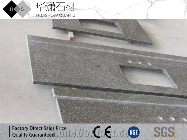 Artificial Quartz Customize Vanity Top Grey Color with Shine Veins