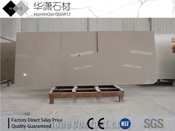 Beige Color Artificial Quartz Customize Bath Countertop