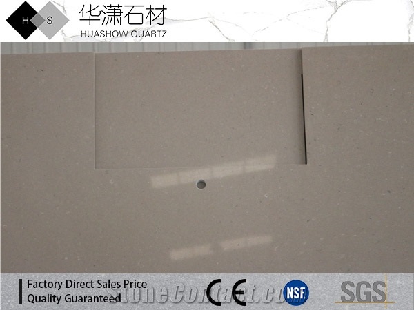 Beige Color Artificial Quartz Customize Bath Countertop