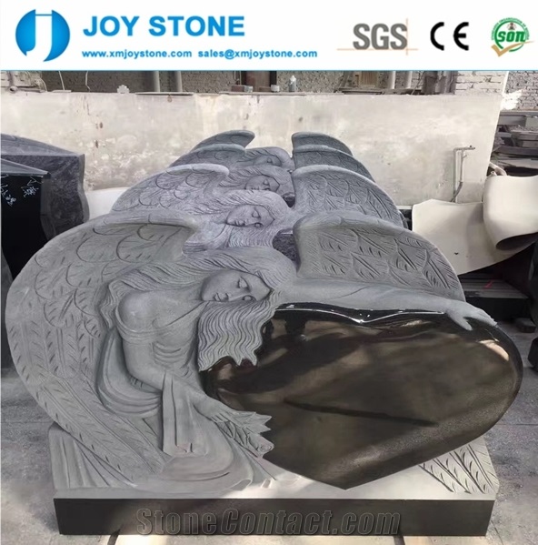 Absolute Black Granite Angel Heart Large Headstone Tombstone Design