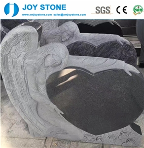 Absolute Black Granite Angel Heart Large Headstone Tombstone Design