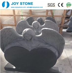 Absolute Black Granite Angel Heart Large Headstone Tombstone Design