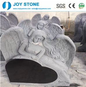 Absolute Black Granite Angel Heart Large Headstone Tombstone Design
