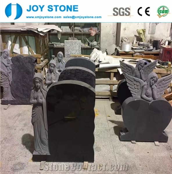 Absolute Black Granite Angel Heart Large Headstone Tombstone Design