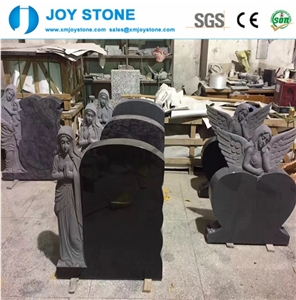 Absolute Black Granite Angel Heart Large Headstone Tombstone Design