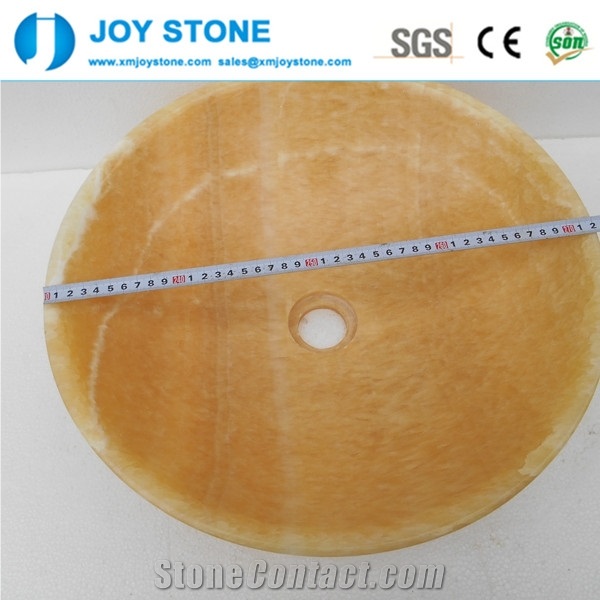 Cheap Polished Round Shape Honey Onyx Yellow Round Wash Basin Sink