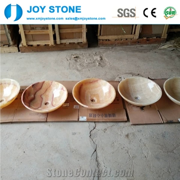 Cheap Price China Red Vein Honey Onyx Round Hotel Wash Basins Sinks