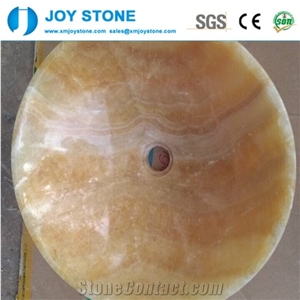 Customized Honey Onyx Buff Color Bathroom Round Polished Wash Basin