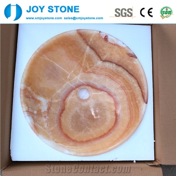 Handmade Red Vein China Honey Onyx Polished Round Wash Basin Sink