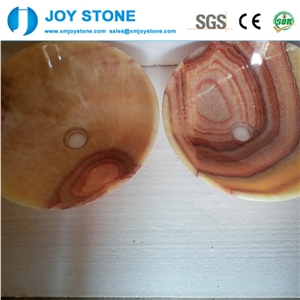 Handmade Red Vein China Honey Onyx Polished Round Wash Basin Sink