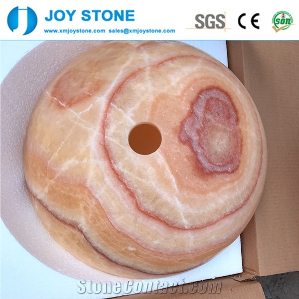 Handmade Red Vein China Honey Onyx Polished Round Wash Basin Sink