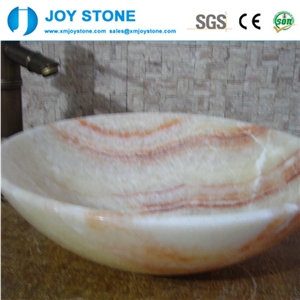 Polished Hotel Homes Agate Golden Onyx Bathroom Round Wash Basin Sinks