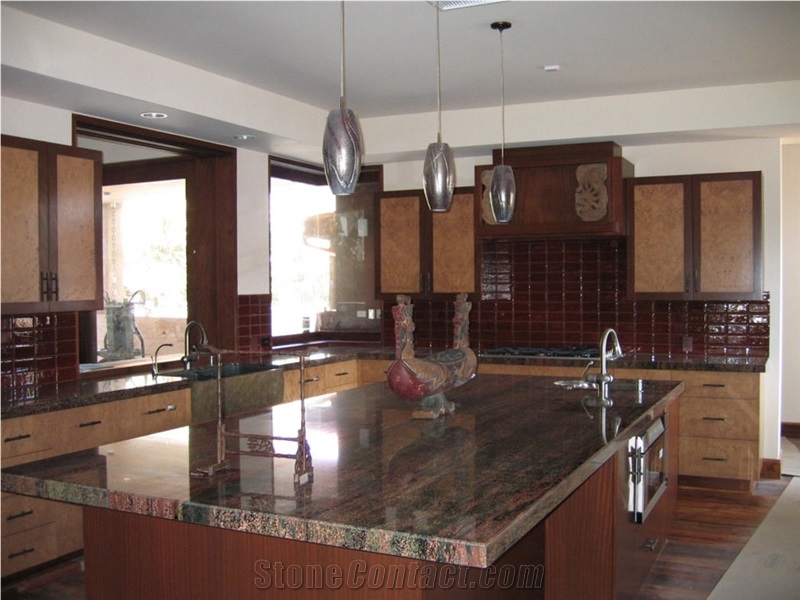 Verde Fuoco Granite Kitchen Island Top, Verde Fire Granite Countertop