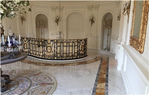 Grand White Marble Custom Tile Floor, Precision Waterjet Cut Border