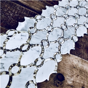 Bellagio Antique Mirror Glass Carrara Marble Waterjet Luxury Mosaic