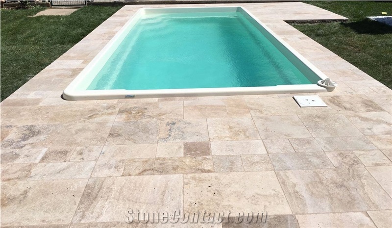 Classic Beige Travertine Pool Terrace Pavers, Pool Coping