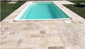 Classic Beige Travertine Pool Terrace Pavers, Pool Coping