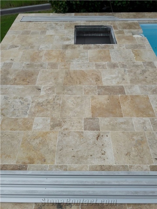 Classic Beige Travertine Pool Terrace Pavers, Pool Coping