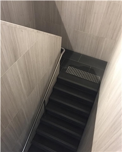 Striato Grigio Marble Staircase Wall, Absolute Black Granite Steps Striato Grigio Marble Staircase Wall, Absolute Black Granite Steps