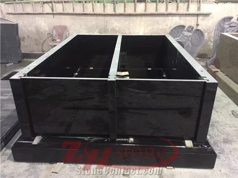Granite Grey Black Flat Top Two Crypt Vertical Family Mausoleum