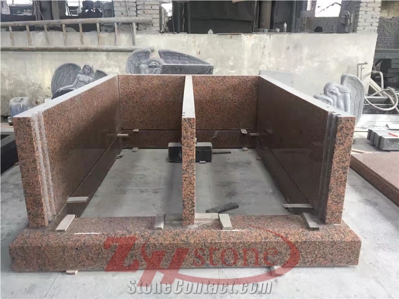 Granite Grey Black Flat Top Two Crypt Vertical Family Mausoleum