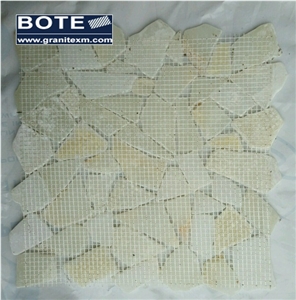 White Jade Marble Chipped Mosaic Medallion Wall Kitchen Decoration