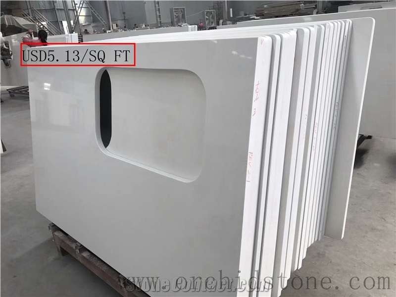 Pure White Engineering Kitchen Quartz Stone Table Top Club Bar Top
