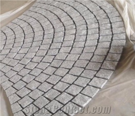 Fan Shape Granite Cube Stone,Cobble,Paver,On Mesh,Paving